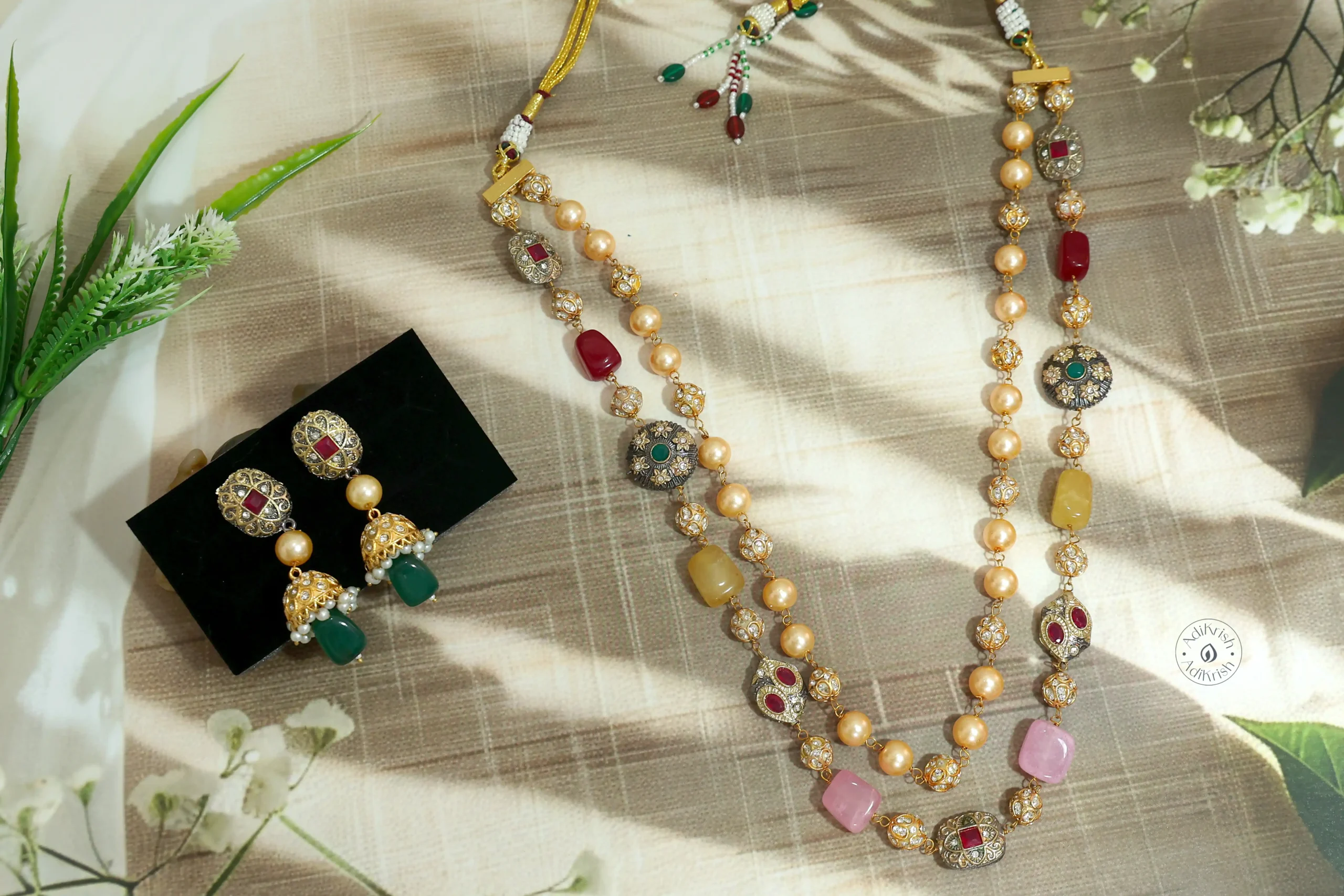 Double Layered Multicolor Kantha With Earrings