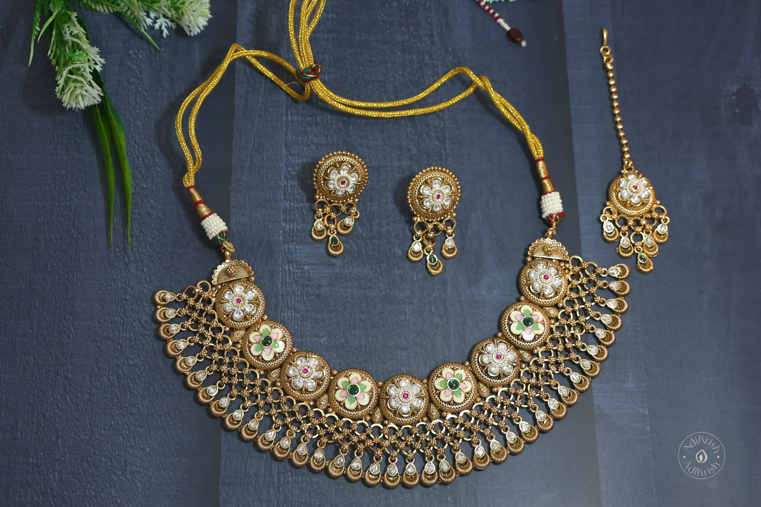 Designer Bridal Necklace Set With Meena Work