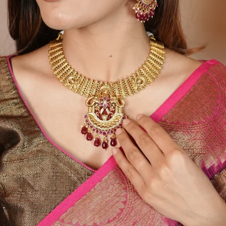 Gold Plated Rajwadi Antique Necklace Set