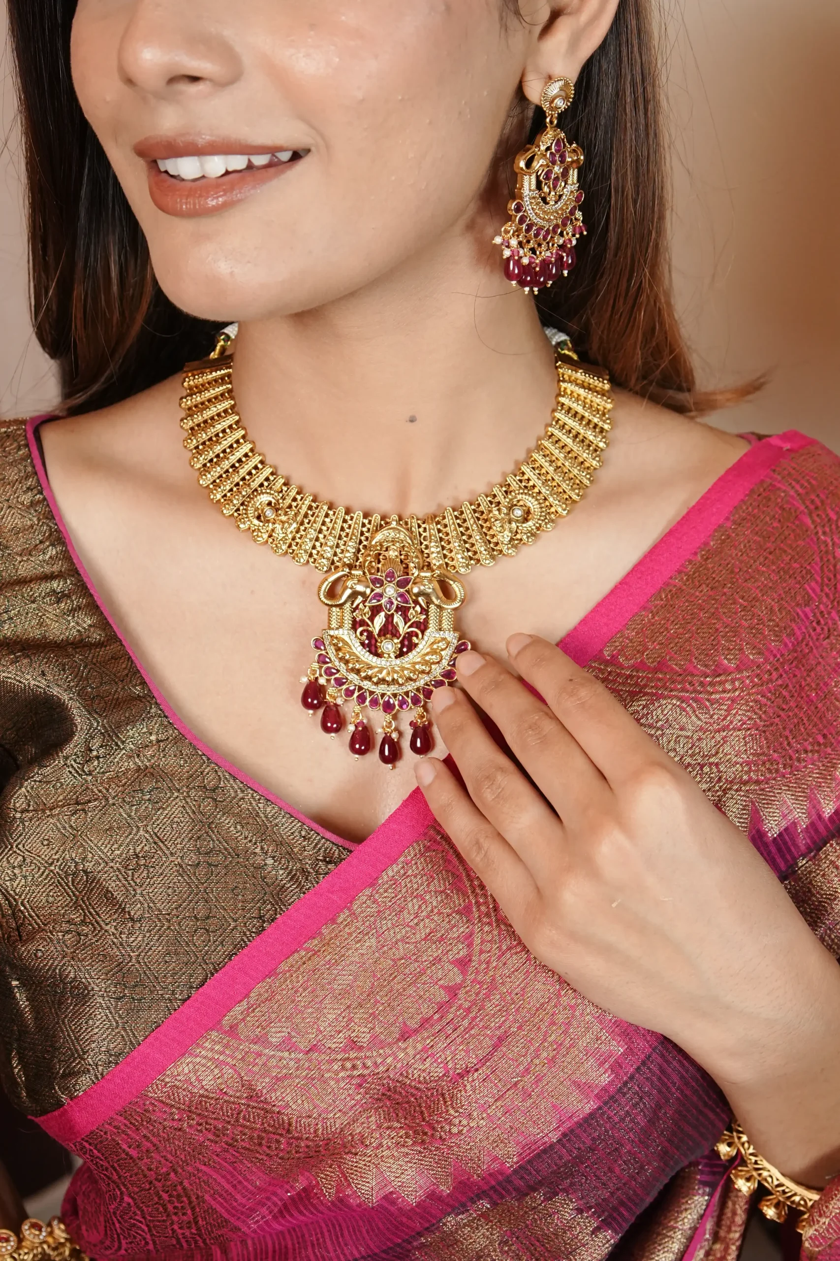 Gold Plated Rajwadi Antique Necklace Set