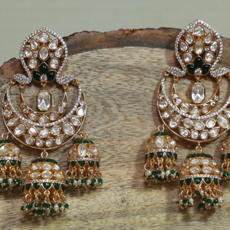 Kundan Polki Designer Chandbali Earrings