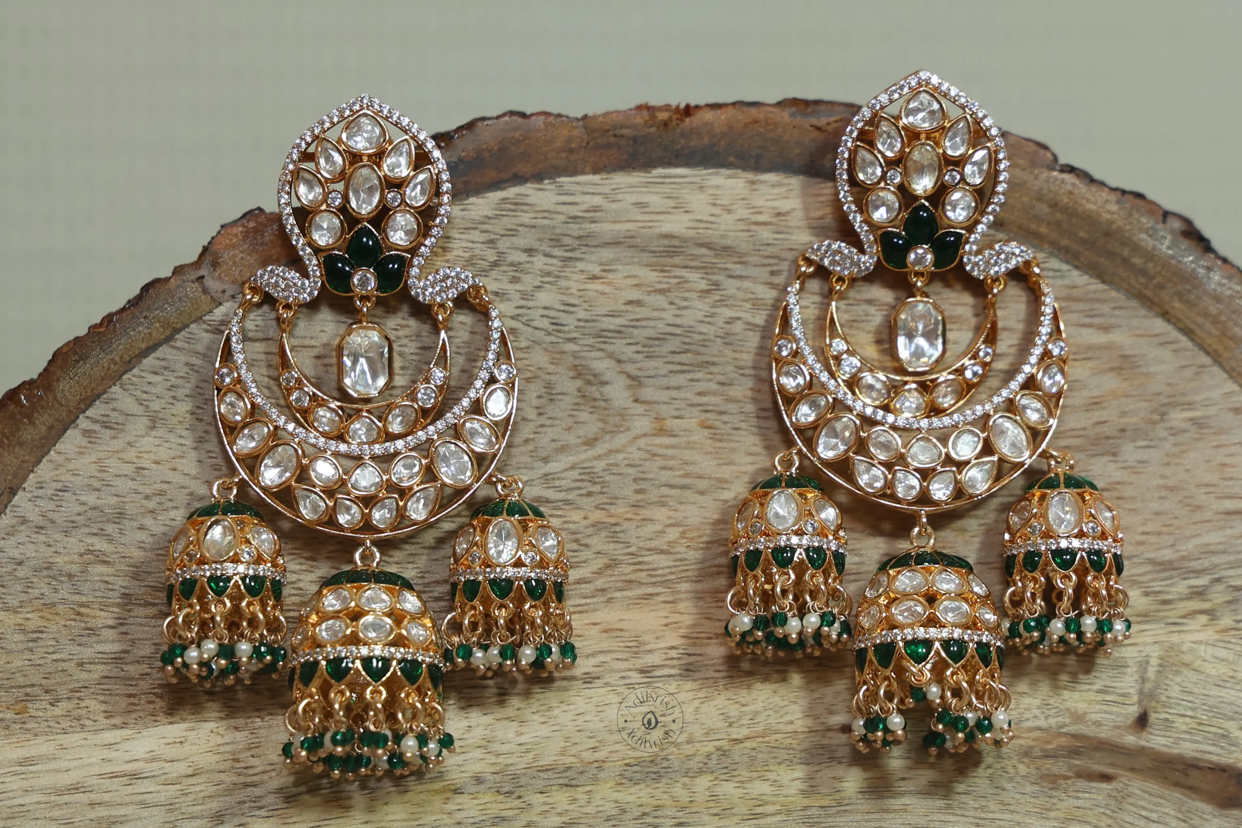 Kundan Polki Designer Chandbali Earrings