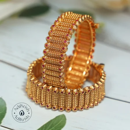 Antique Openable Bangles With Matte Gold Plating