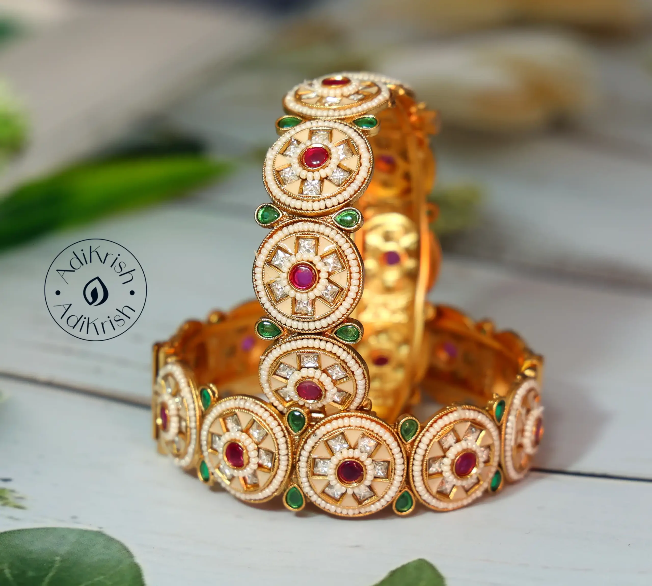 Polki Meenakari Pearl Beaded Openable Bangles