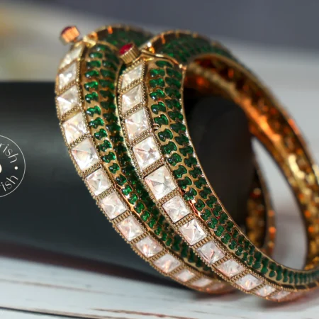 Premium Kundan Stone Antique Bangles With Meenakari