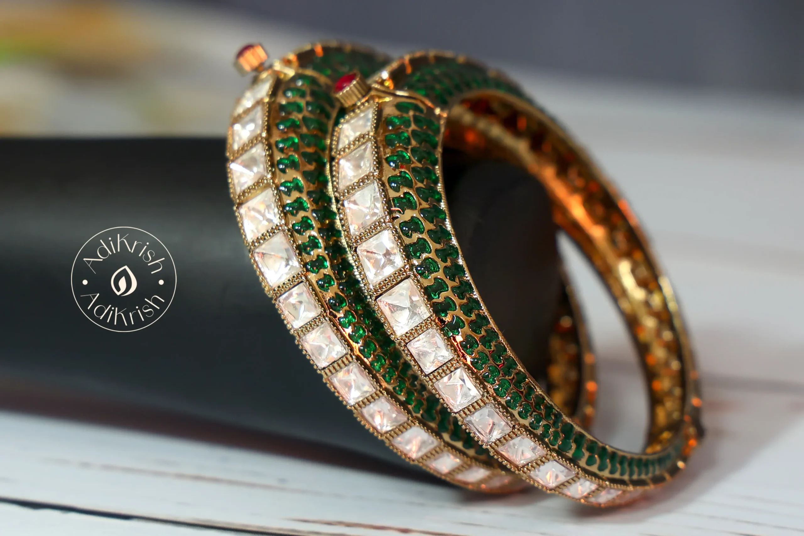 Premium Kundan Stone Antique Bangles With Meenakari