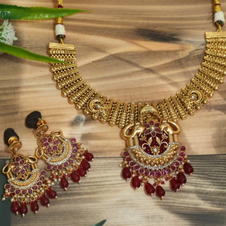 Gold Plated Rajwadi Antique Necklace Set