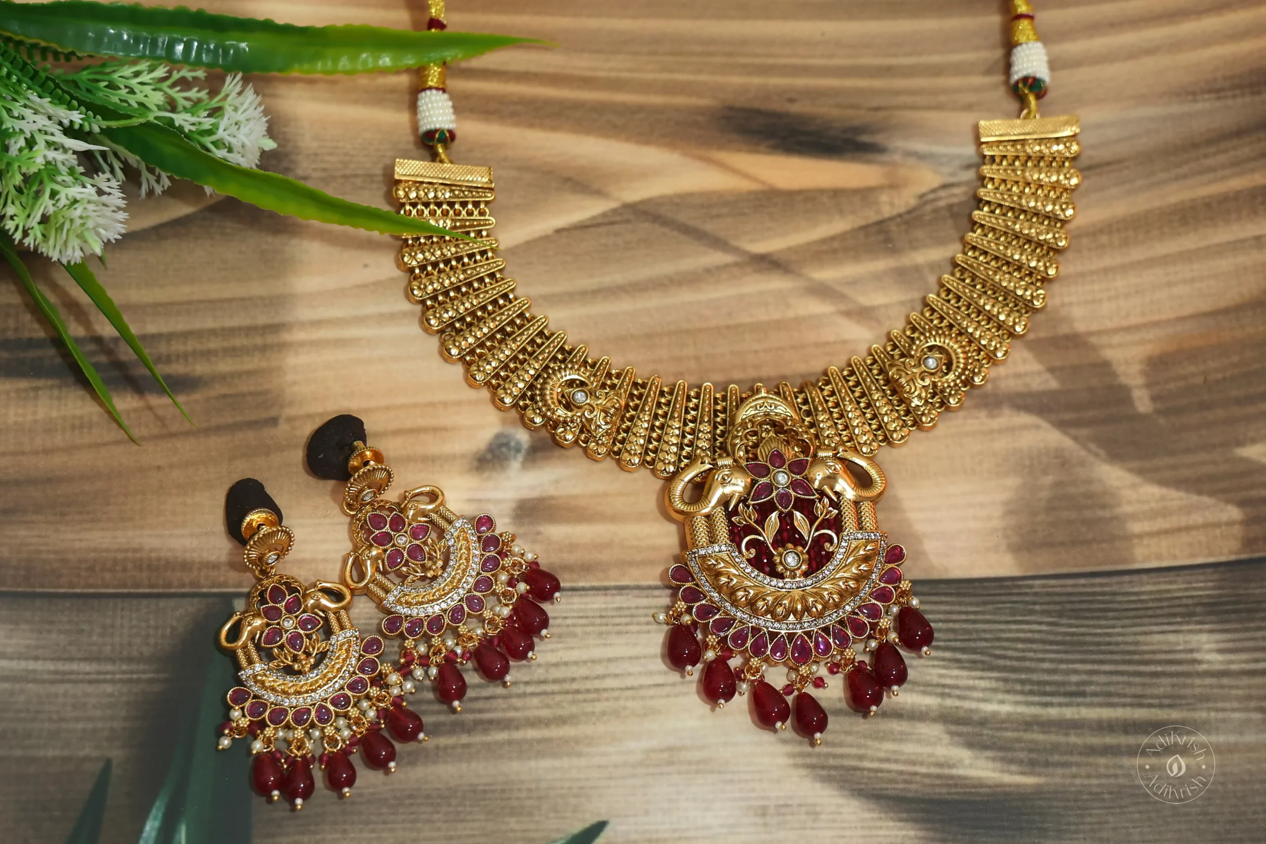 Gold Plated Rajwadi Antique Necklace Set