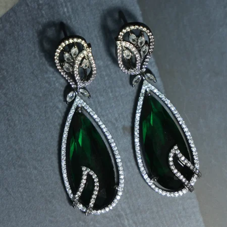 Oxidise Teardrop Designer Earrings (Dark Green)