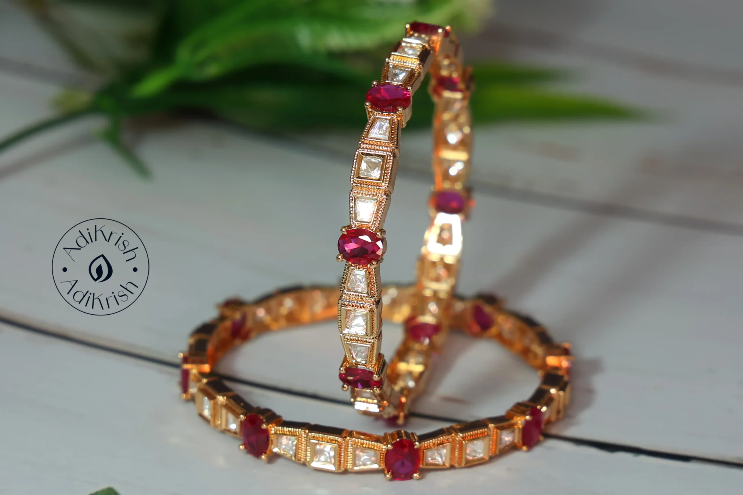 Gold Plated Stone Polki Bangles