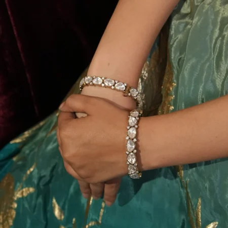 Premium Mehandi Plated Designer Polki Kundan Openable Bangles