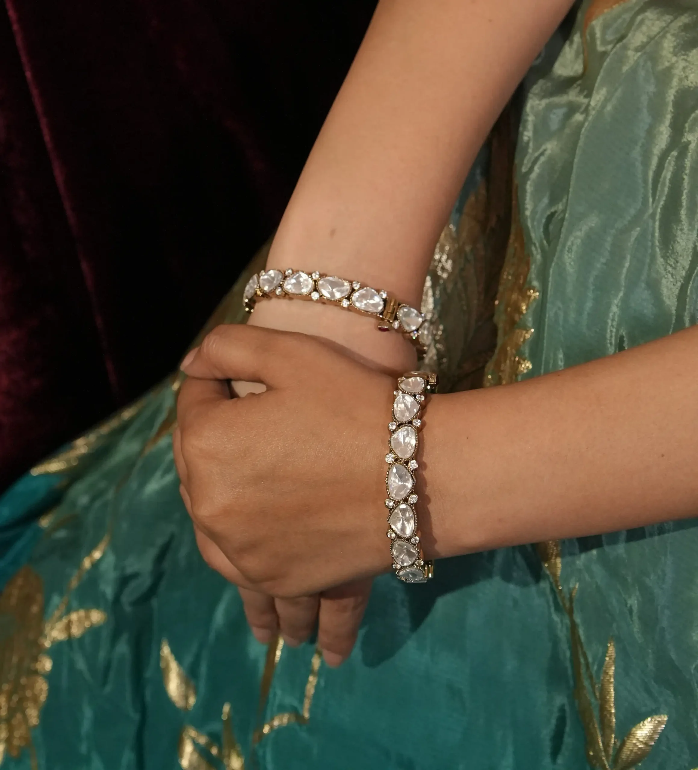 Premium Mehandi Plated Designer Polki Kundan Openable Bangles