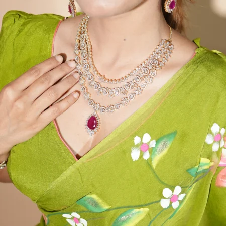 Gold Plated American Diamond Layered Necklace Set