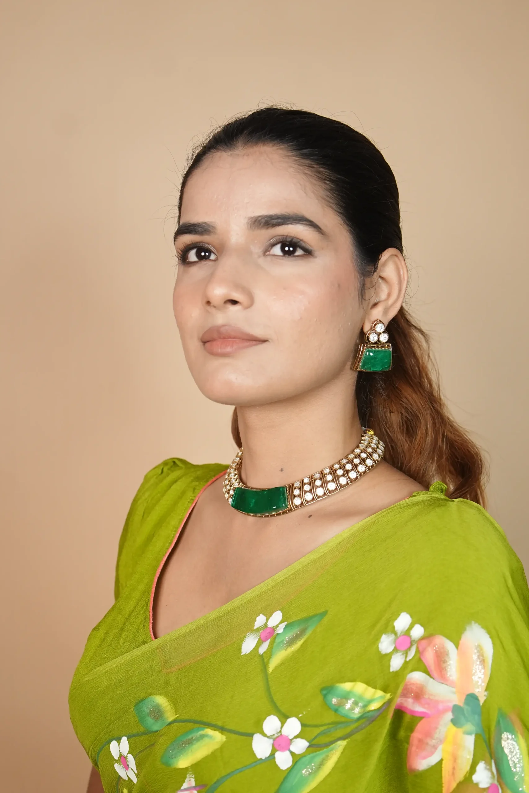 Mint Hasli Style Polki Necklace Set