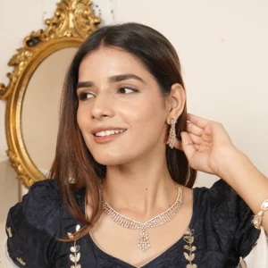 Luxe V-Cascade American Diamond Necklace Set