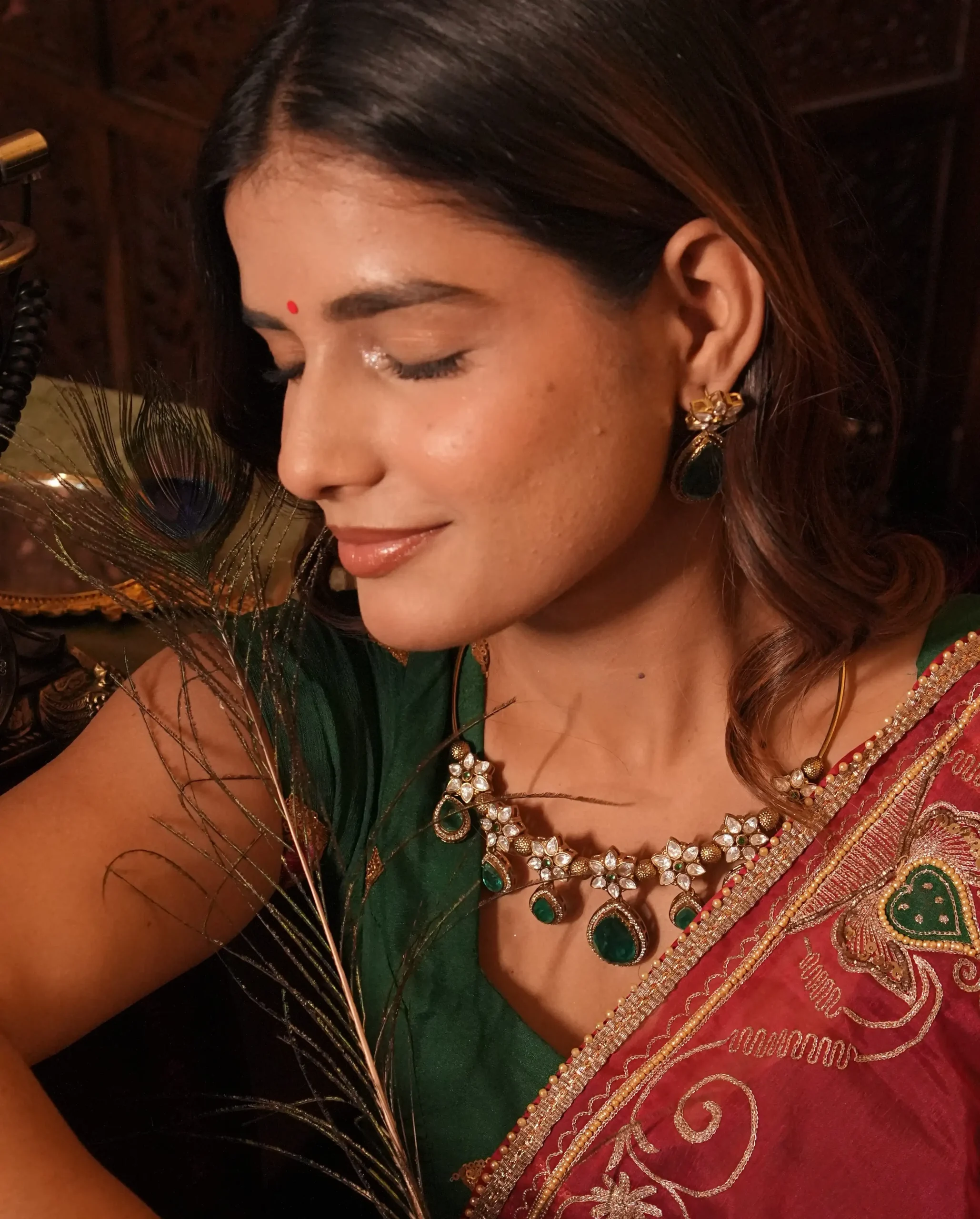 Green Stone Polki Hasli Necklace Set