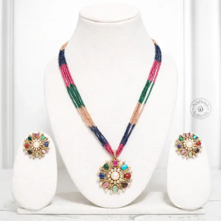 Navrang Pearl Royale Pandent Set With Multicolor Beaded
