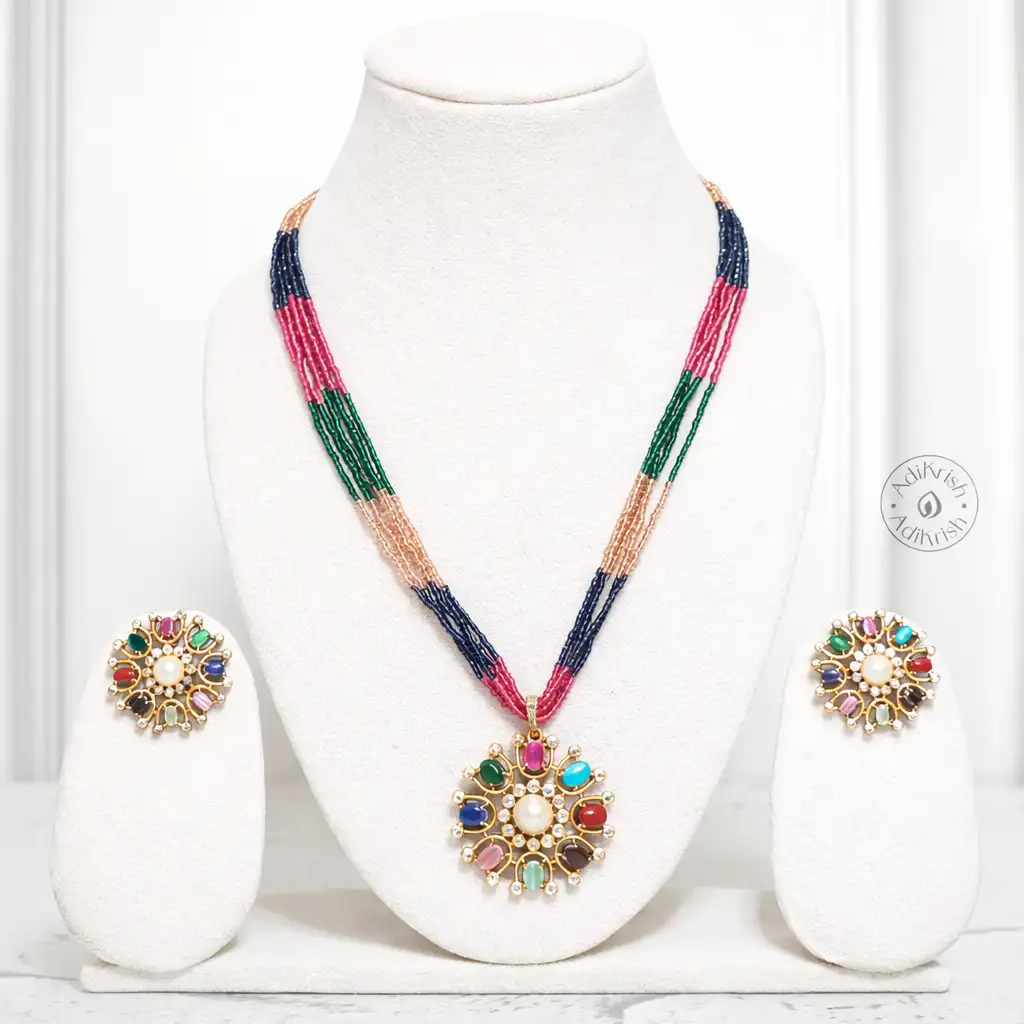 Navrang Pearl Royale Pandent Set With Multicolor Beaded