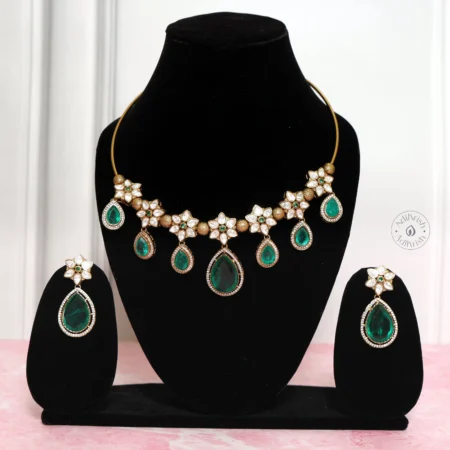 Green Stone Polki Hasli Necklace Set