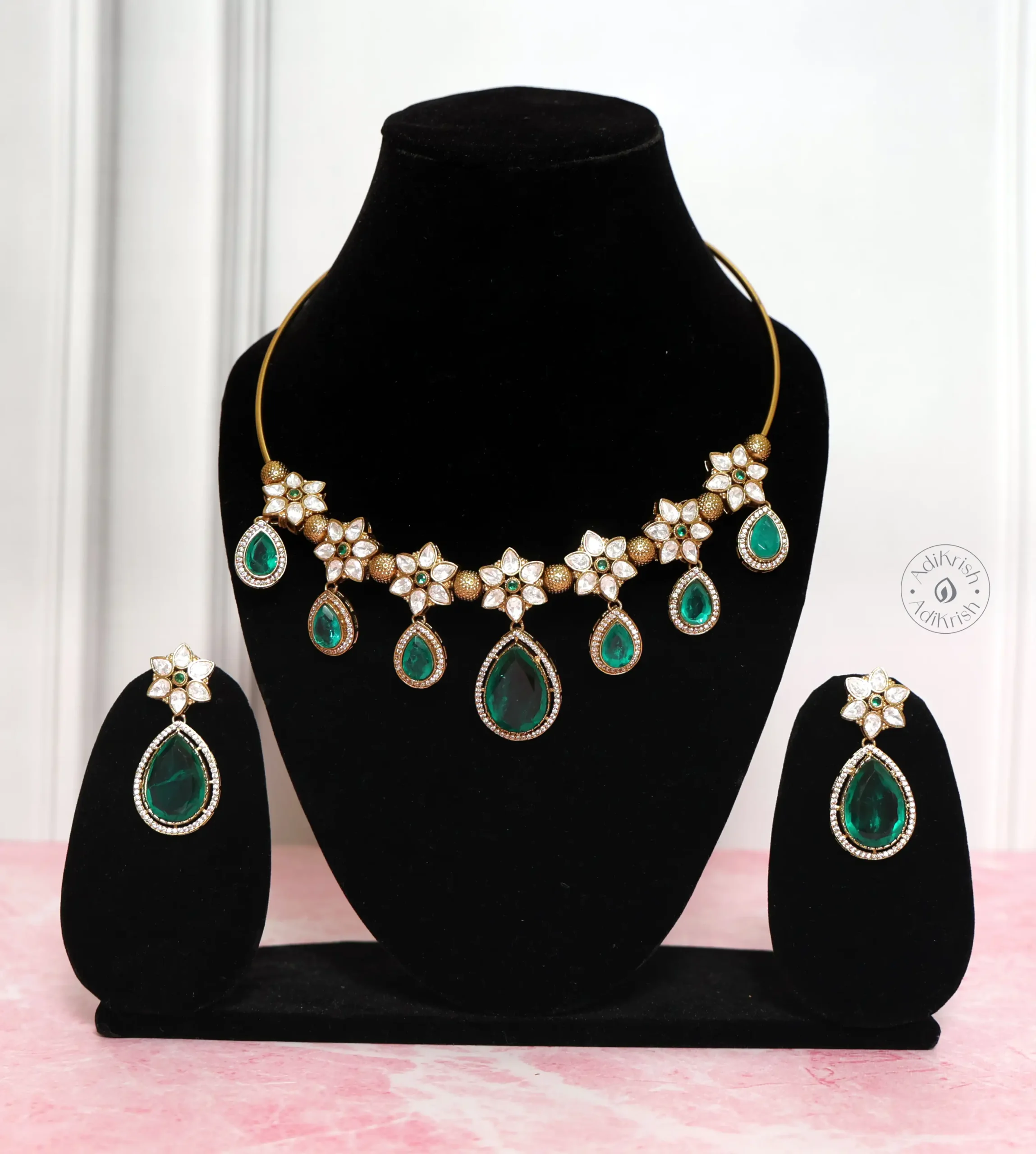 Green Stone Polki Hasli Necklace Set