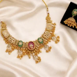 Rani Green Kundan Ensemble Necklace Set