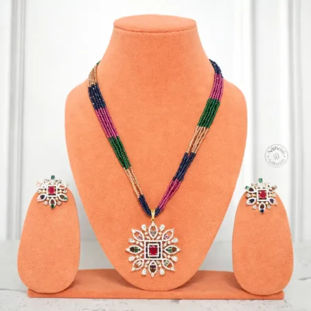 Royal Navratna Bloom Pendant Set