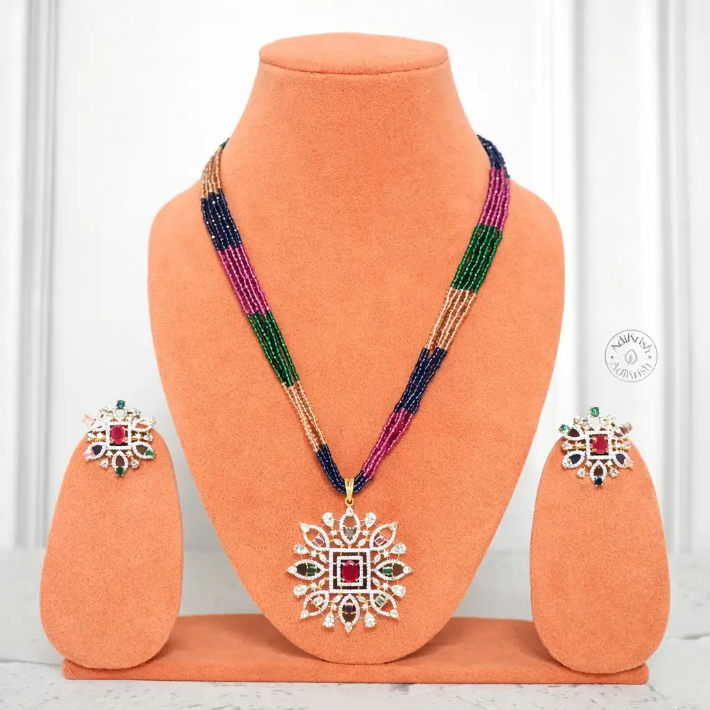 Royal Navratna Bloom Pendant Set