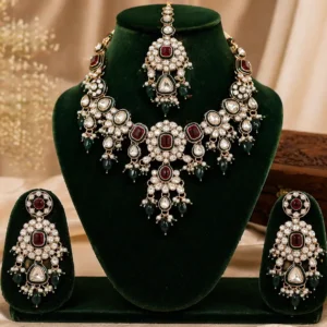 Heritage Polki Kundan Royal Set (Maroon & Green)