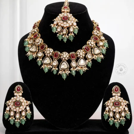 Maharani Green Drop Kundan Set