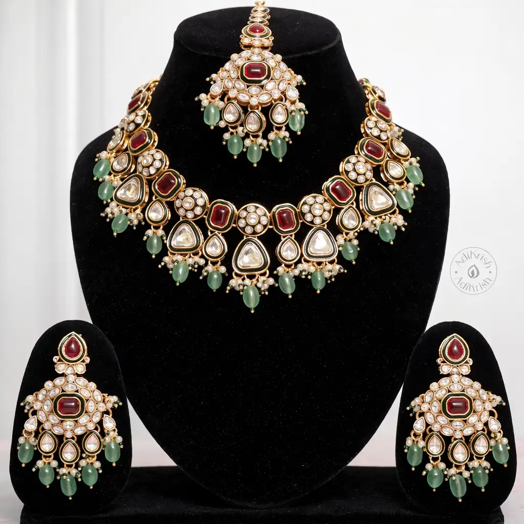 Maharani Green Drop Kundan Set