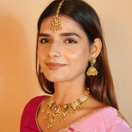 Rani Green Kundan Ensemble Necklace Set