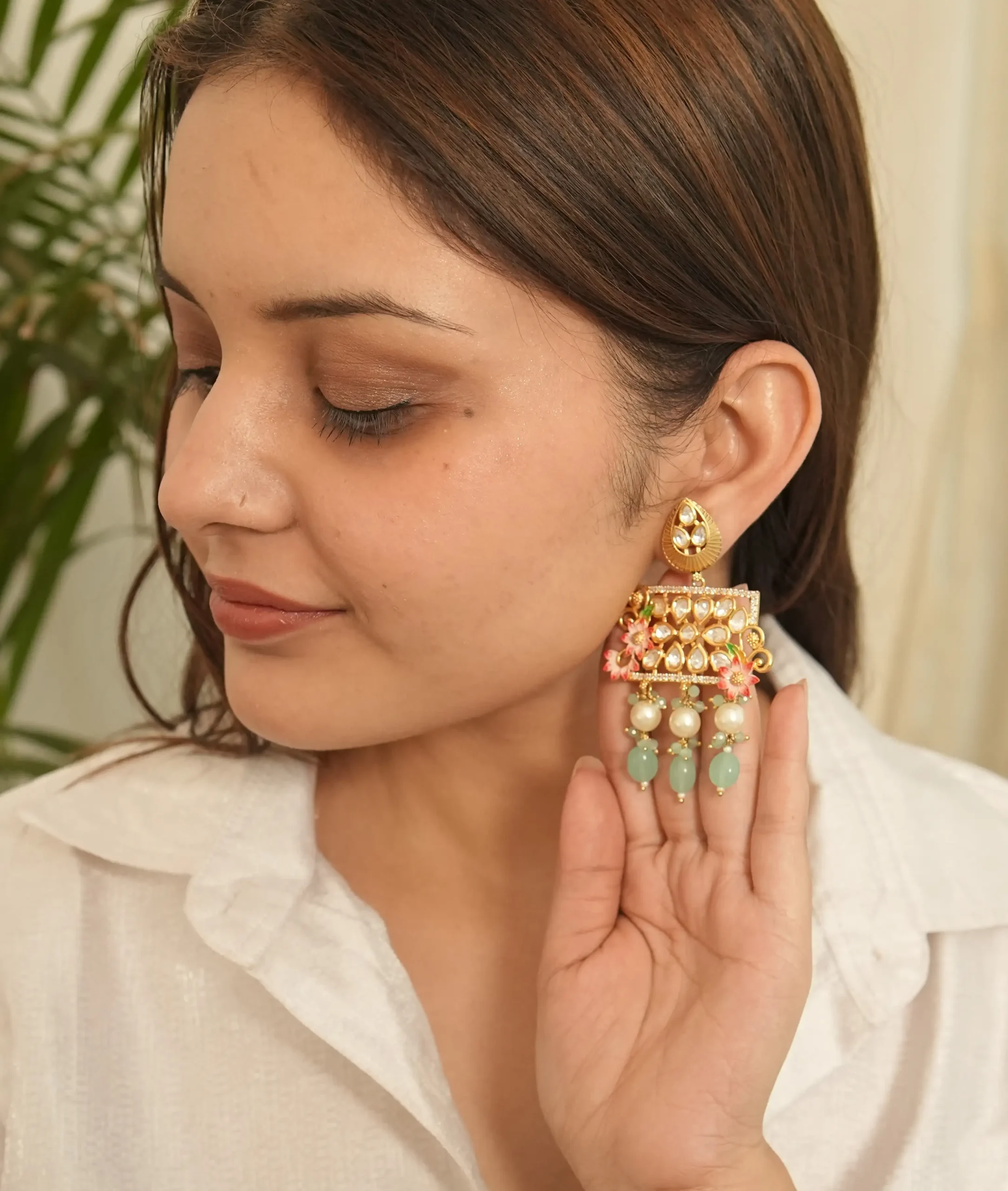Floral Kundan Beaded Statement Earrings