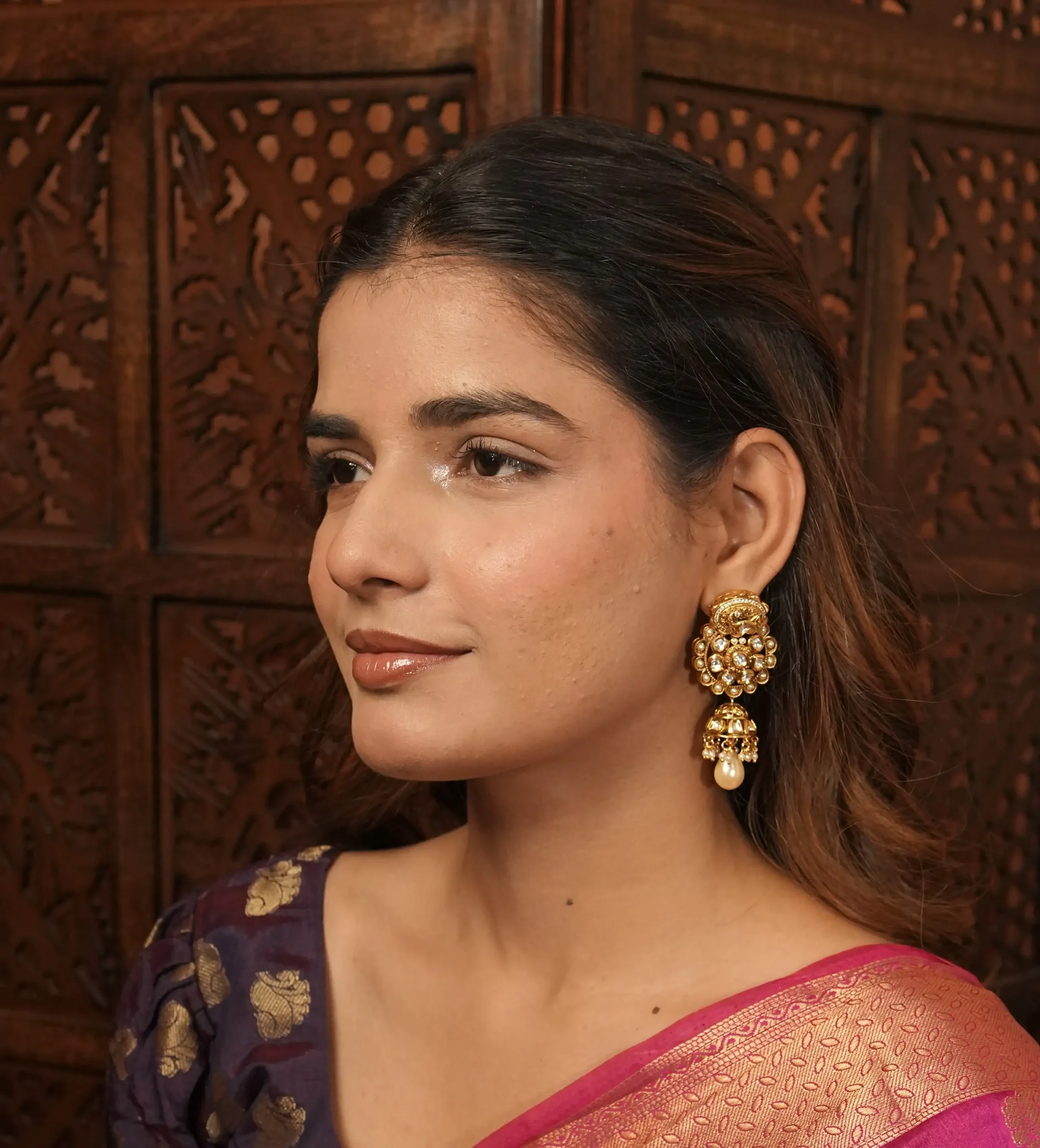 Classic Kundan & Pearl Dangling Earrings